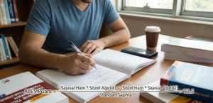 ALES hesaplama formülünü inceleyen ve Sayısal/Sözel ağırlıkları hesaplayan Türk öğrenci.