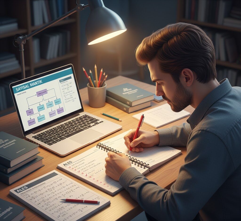 ALES hazırlık stratejisi uygulayan bir öğrencinin planlı çalışma masası.