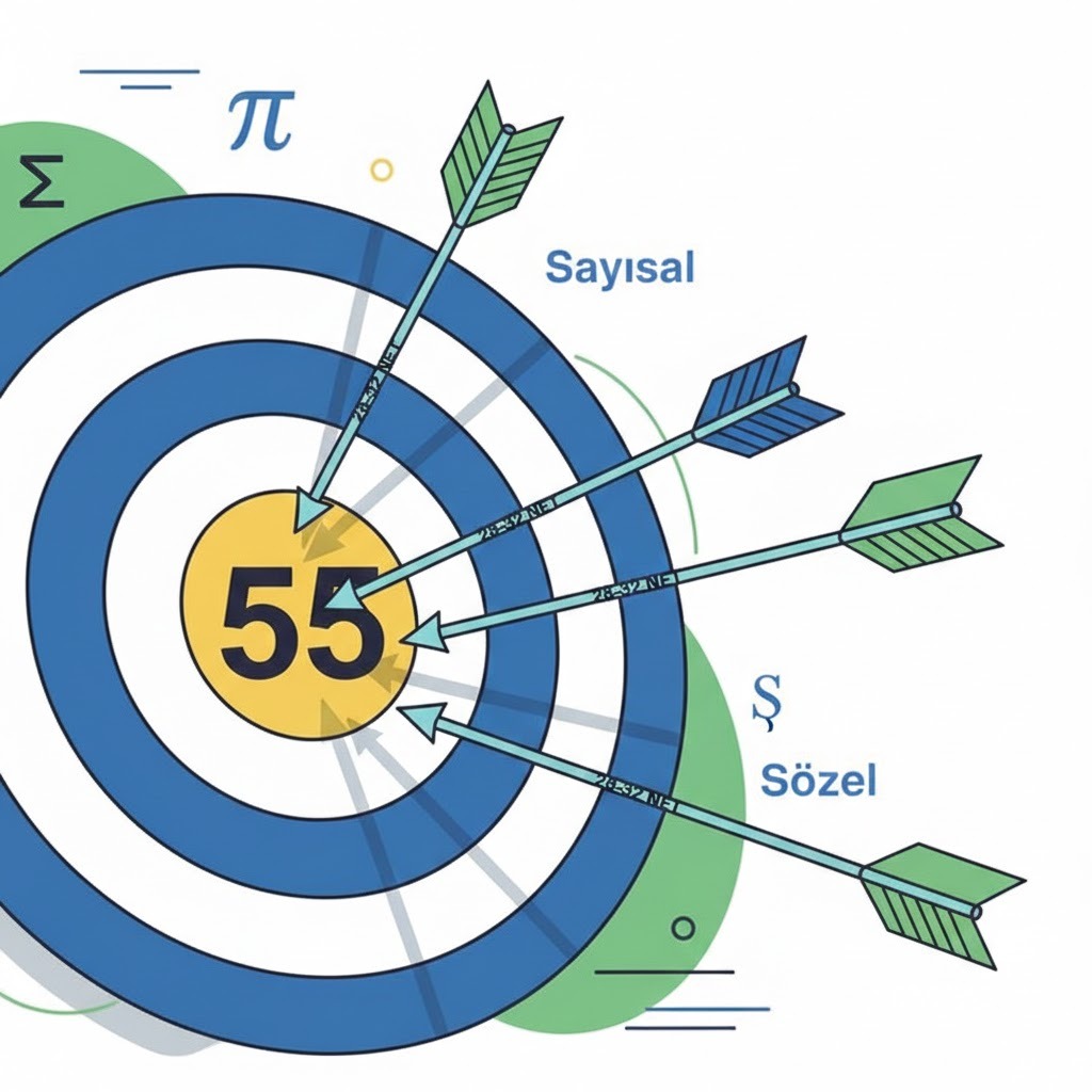 ALES’ten 55 almak zor mu sorusunu görselleştiren, 55 puan hedefini ve bu hedefe ulaşmak için gereken 28-32 net sayısını gösteren stratejik grafik.