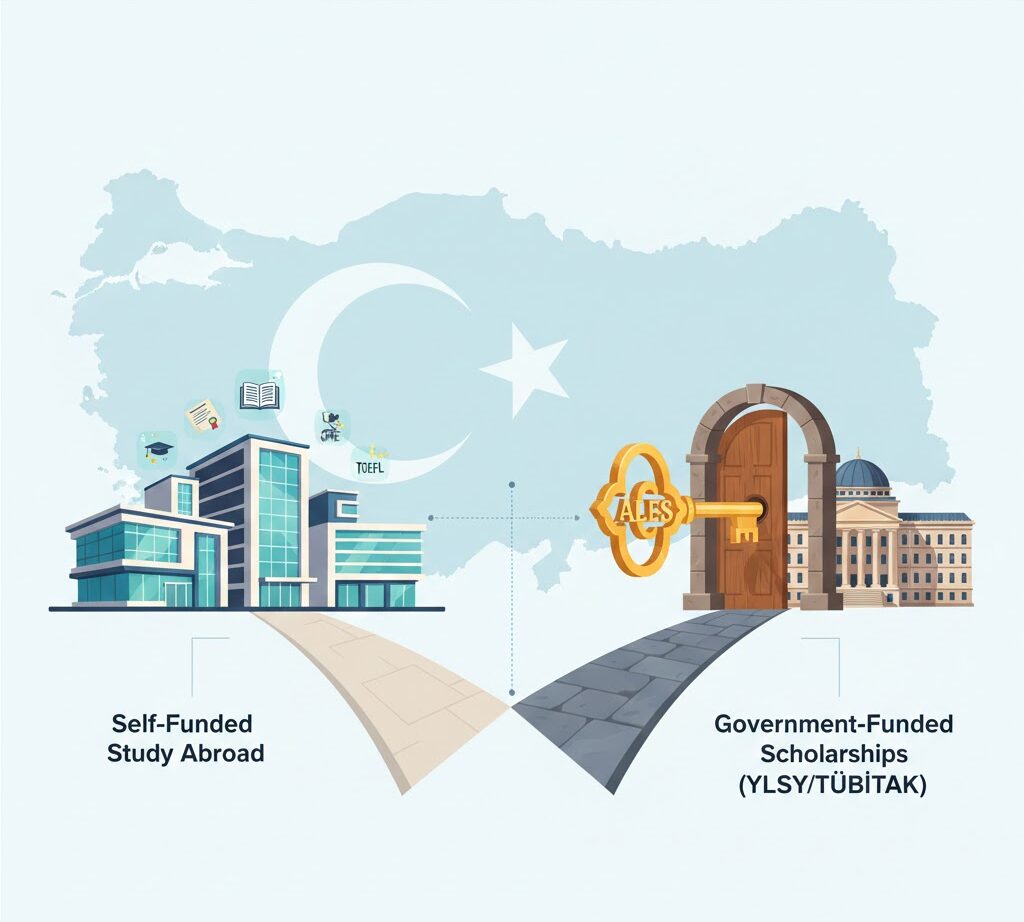 ALES puanı ile yurtdışı yüksek lisans başvurusu yollarını gösteren illüstrasyon
