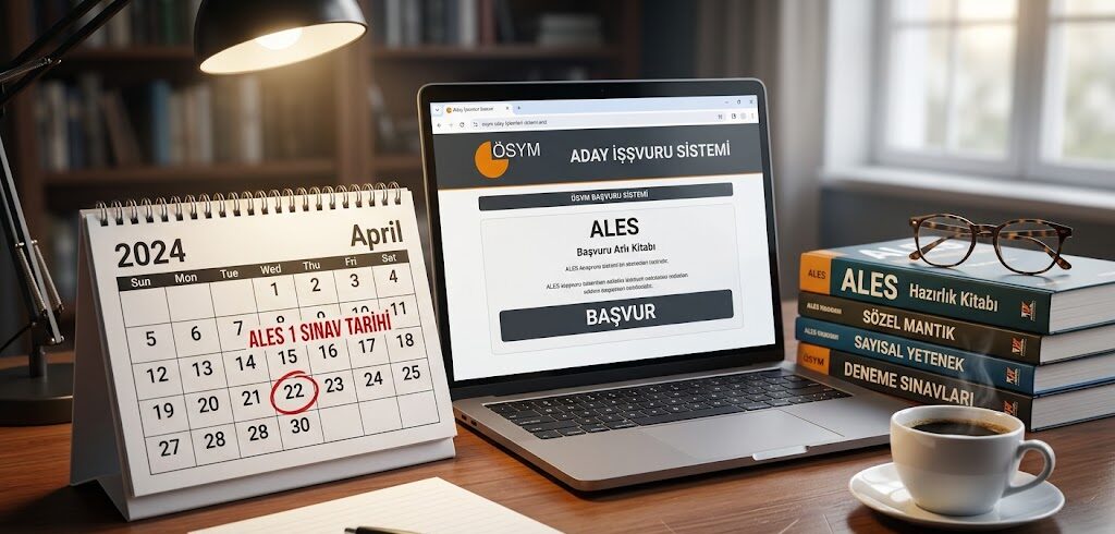 2026 ALES 1 sınav tarihi için işaretlenmiş takvim ve akademik çalışma masası.